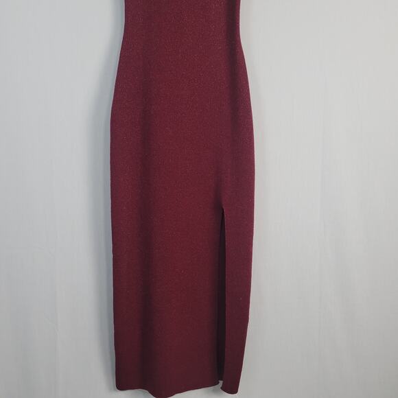 Superdown Zoe Square Neck Dress size M Metallic Burgundy holiday party shimmer - Picture 4 of 10